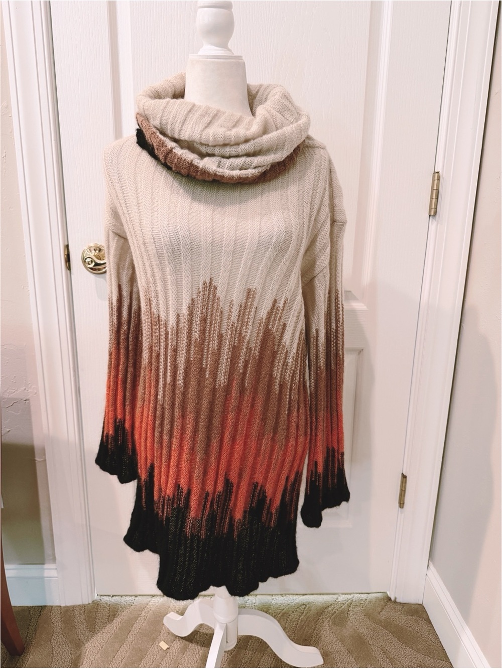 M Missoni Wool and Mohair Cowl Neck Sweater Dressing Cream, Brown & Black